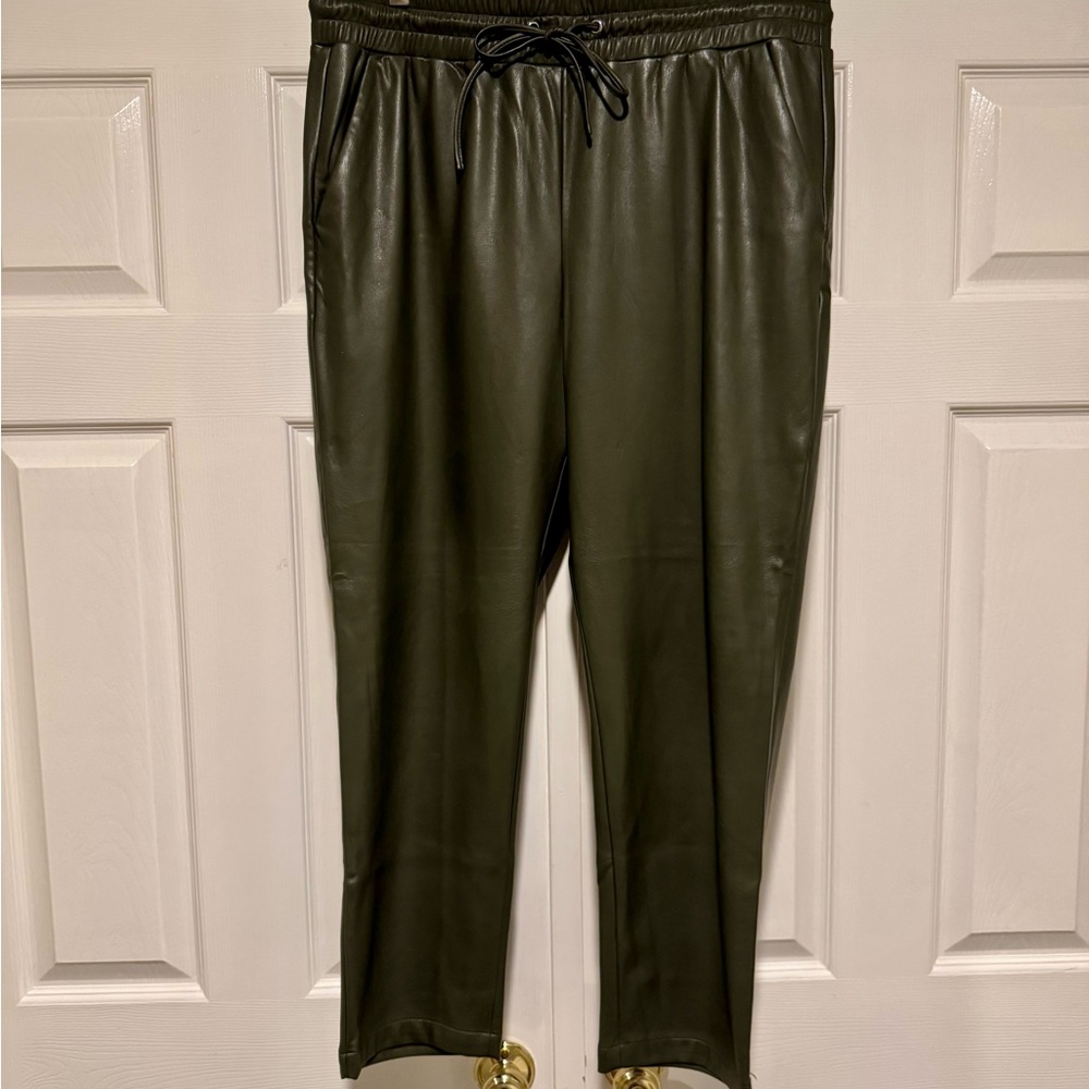 LOFT Olive Green Imitation Leather (Pleather) Ankle Pants - Women’s Large